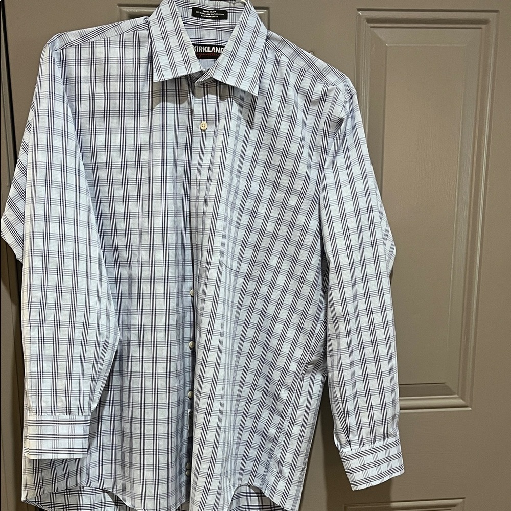 Kirkland Signature Men's Gray Plaid Dress Shirt
